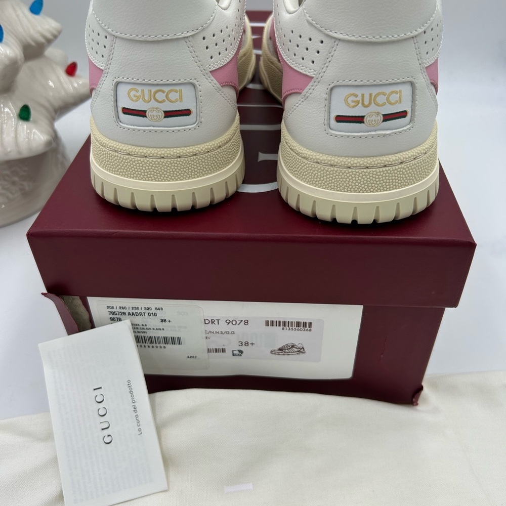Women's Gucci, Re-web leather sneakers white and pink size 38.5 made in Italy - Picture 6 of 11